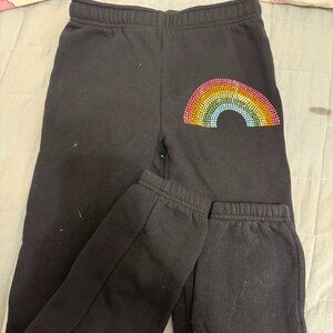 Butter girls' black sweatpants with crystal rainbow, size L (10-12)